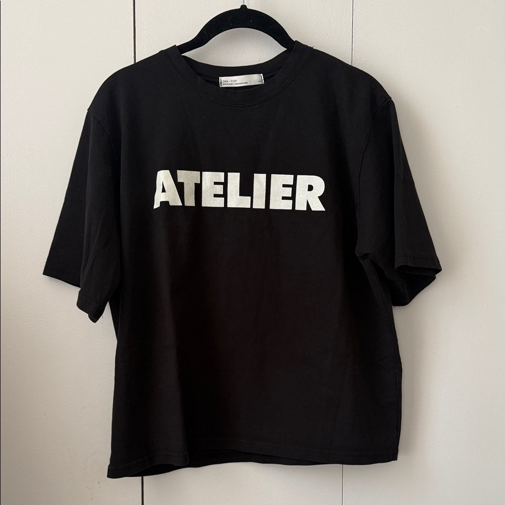 OAK + FORT Black Crewneck Tee with White Label